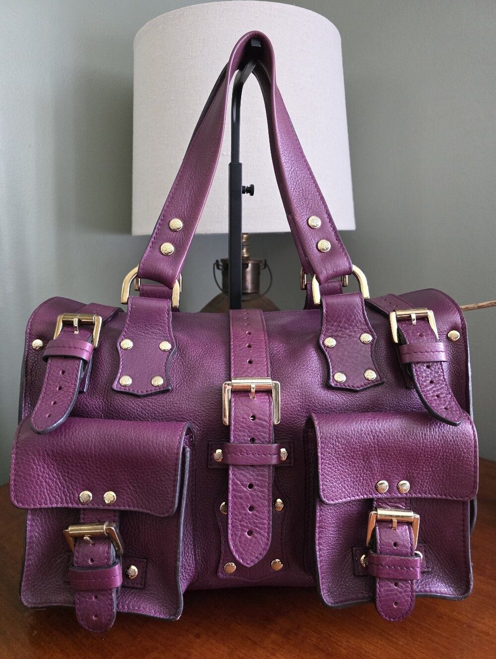 Mulberry Roxanne Purple Darwin Leather Satchel Shoulder Bag Gold Hardware Y2K - Picture 16 of 16